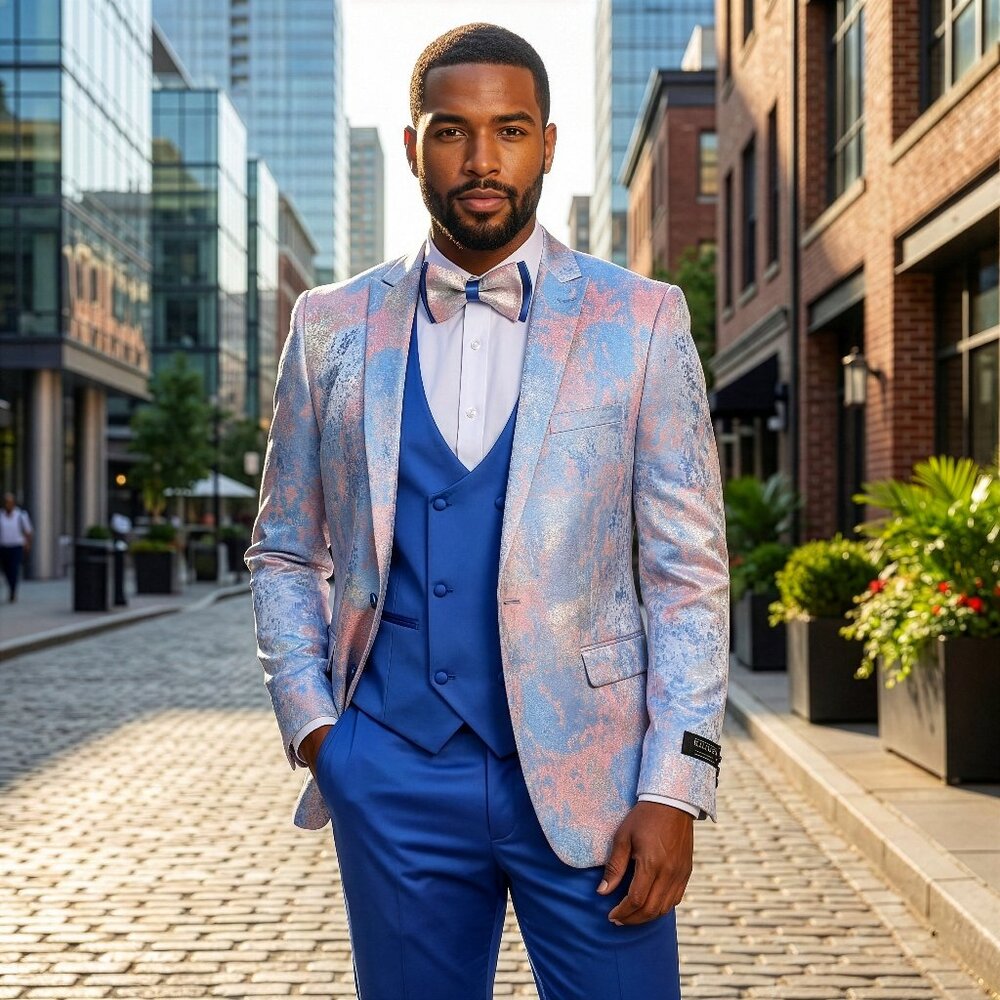 New 2026 Mens 3pc Paint Splatter Suit Set, Skinny Fit